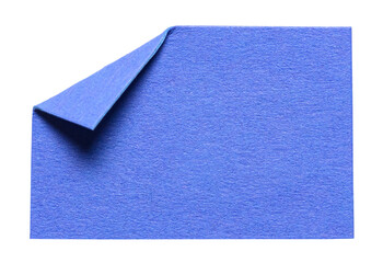 Blue isolated cut out blank paper note cardboard with folded corner dog-ear earmark and copy space...