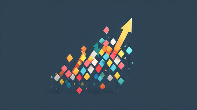 A simple and colorful animation of a stock market graph going up, with arrows pointing upwards, set against a dark background.