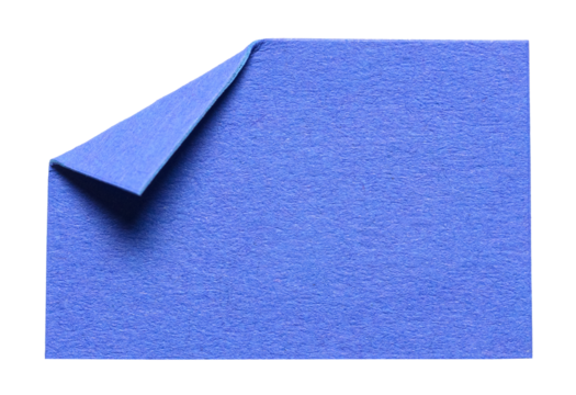 Blue isolated cut out blank paper note cardboard with folded corner dog-ear earmark and copy space for text, transparent png background design element