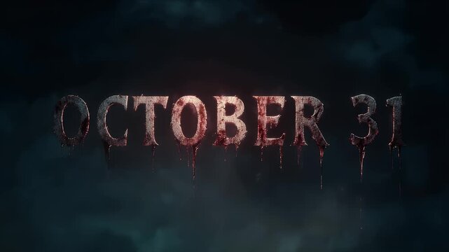 Dark Halloween-style visuals featuring October 31st in bloody, weathered letters set in an eerie, apocalyptic setting