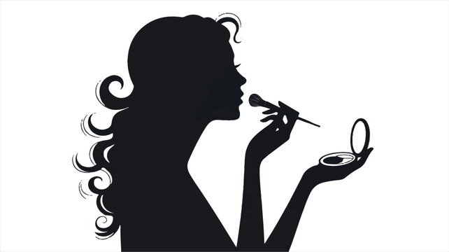 black silhouette woman applying makeup clip art preview