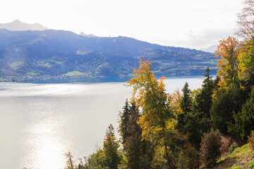 View of the Lake Thun at autumn, Bernese Oberland, Switzerland