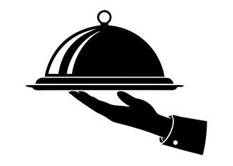 Fototapeta premium Serving Tray with Cloche and Hand Icon – Food Service