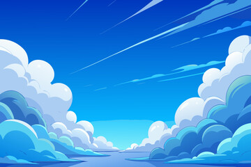 Anime Sky Background with Puffy Clouds