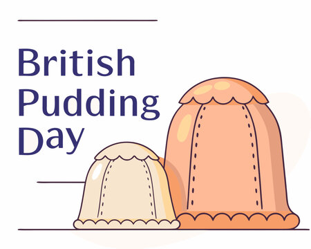 Illustration of British Pudding Day with two puddings in cream and peach color on white background illustration - Powered by Adobe