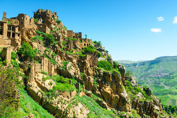 Epic Ruins of the Mountain Ghost Village Gamsutl. Caucasus