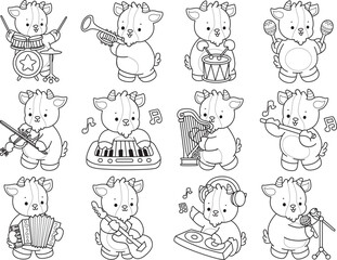 Coloring pages of cute goat animal icon stickers.
