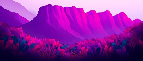 Gordijnen Abstract landscape of vibrant purple mountains © mela
