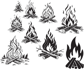 A Campfire Silhouette Vector Set