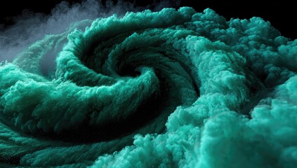 Teal swirling smoke vortex against black