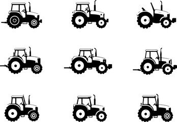 Farm Tractor Silhouette Vector Set 
