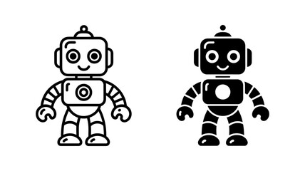 Obraz premium Friendly Robot Character: Outline and Solid Icon Set, Childlike, Playful Design