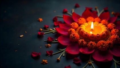 Bright rangoli and illuminated diyas capture the essence of Diwali, the Festival of Lights celebrating good's victory over evil