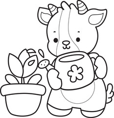 Coloring pages of cute goat animal icon stickers.
