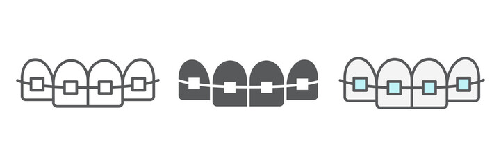 Dental braces icon collection, dental and stomatology, teeth with braces sign vector set graphics, editable stroke linear icon, eps 10
