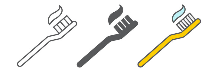 Toothbrush icon collection, dental and stomatology, toothbrush with toothpaste sign vector set graphics, editable stroke linear icon, eps 10