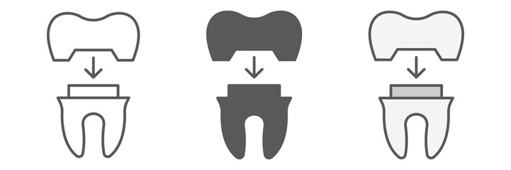 Dental crown icon collection, dental and stomatology, tooth crown sign vector set graphics, editable stroke linear icon, eps 10