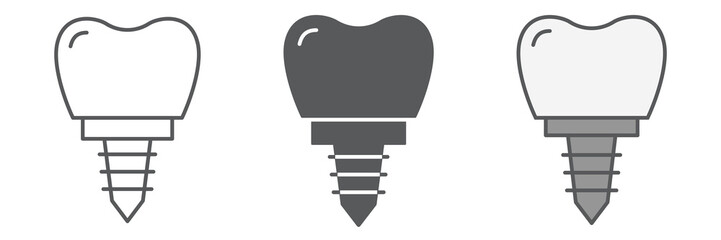 Dental implant icon collection, dental and stomatology, implant tooth sign vector graphics, editable stroke linear icon, eps 10