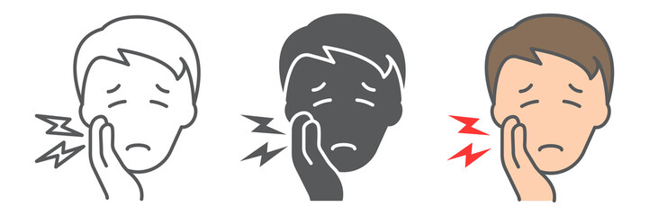 Toothache icon collection, dental and stomatology, tooth pain sign vector set graphics, editable stroke linear icon, eps 10