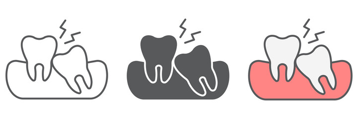 Wisdom teeth icon collection, dental and stomatology, impacted tooth sign vector set graphics, editable stroke linear icon, eps 10