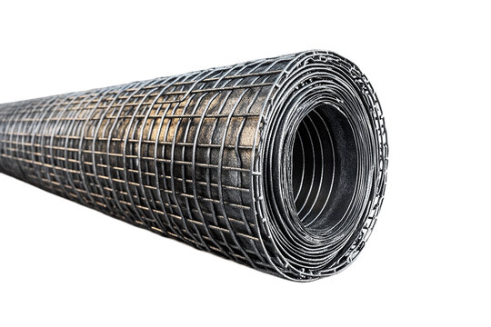 Roll of galvanized welded wire mesh, fencing material on transparent background