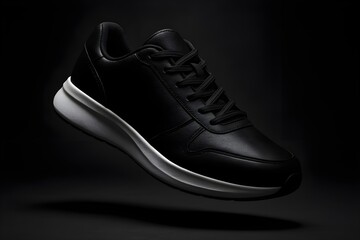 Dynamic Product Shot of a Single Black Athletic Shoe Floating in the Air