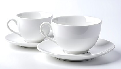 Obraz premium Two simple white teacups and saucers