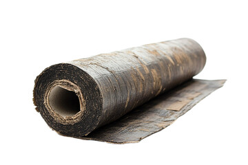 Bitumen roofing felt roll close up shot on transparent background