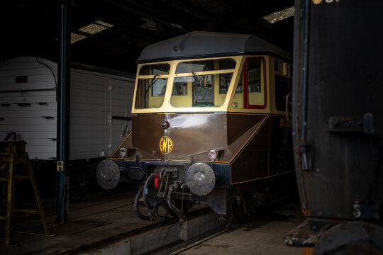 Vintage GWR Passenger Train stored in a Maintenance Shed