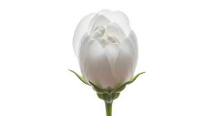 Delicate white rose bud unfurling its petals isolated on transparent background