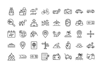 Travel Icon Set for Trip, Vacation and Navigation