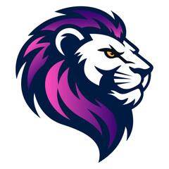 Modern lion head mascot Gradient logo with bold two-tone outlines on white background –Tech gradient logo perfect for tech branding, e-sports teams, or cyber security company icons