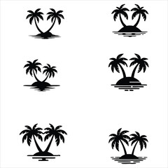 Fototapeta premium A vector set of tropical palm trees silhouetted against a summer island beach illustration