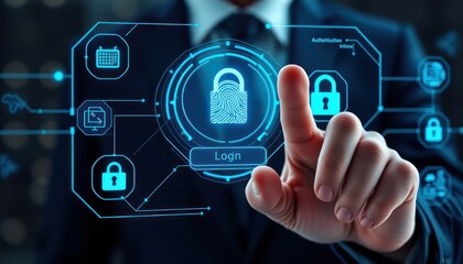 Modern security system and biometric data access futuristic interface