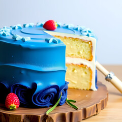 Blue Velvet Cake Slice with Cream Cheese Frosting