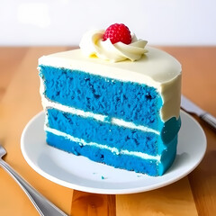 Blue Velvet Cake Slice with Cream Cheese Frosting