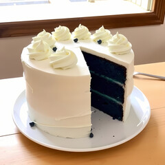 Blue Velvet Cake Slice with Cream Cheese Frosting