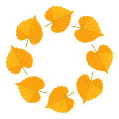 Autumn wreath with yellow leaves is perfect for seasonal designs, invitations, greeting cards or decorative frames.