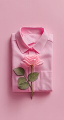 Folded pink shirt with rose