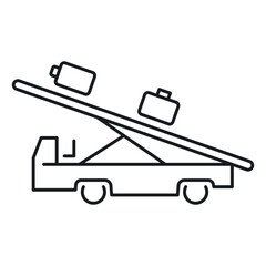 Icon of loading ramp with luggage being lifted onto platform for further transport in logistics chain