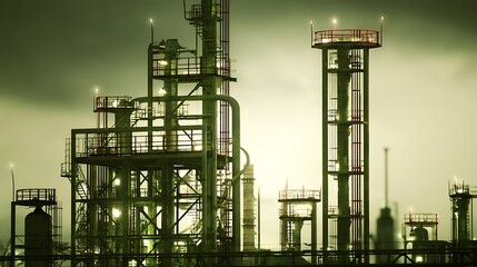 Industrial plant in misty green light