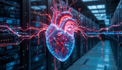 Transparent Cybernetic Heart - Futuristic Biotech Organ in High-Tech Lab AI-Generated for Medical Tech, Sci-Fi Concepts  