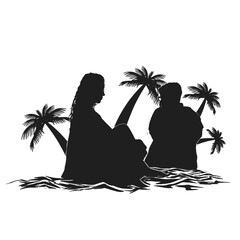 silhouette of a couple on the beach without background