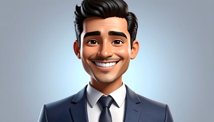 Smiling Cartoon Businessman Portrait Successful with Cheerful, Happy, and Professional.