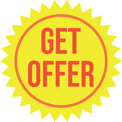 Bright yellow sunburst graphic with red text get offer