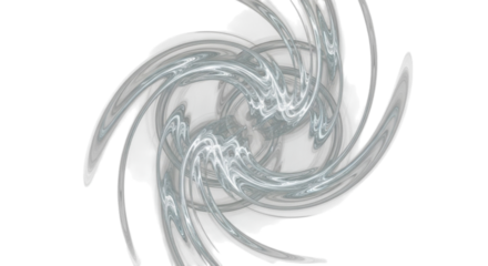 Abstract swirling fractal pattern with light blue and gray tones isolated on transparent background
