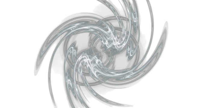 Abstract swirling fractal pattern with light blue and gray tones isolated on transparent background