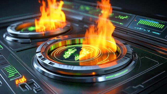 Futuristic cooking hob with burning flames