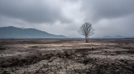 Desolate Terrain: A Stark Reminder of Human-Induced Environmental Devastation and Deforestation Consequences