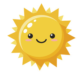 A cheerful, cartoon sun with a smiling face, radiating warmth and happiness.